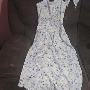 Marshalls Strapless White and Blue Dress